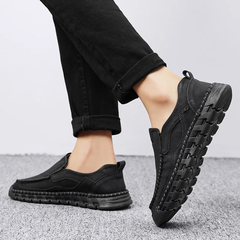 2024 New Men Casual Shoes Handmade Leather Loafers Comfortable Men\'s Shoes Quality Split Leather Flat Moccasins Men Sneakers