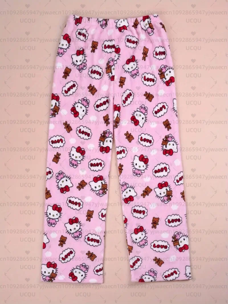 Pantaloni da pigiama lunghi accoglienti invernali da donna Stampa simpatico cartone animato Pigiama caldo Hello Kitty Pantaloni di flanella carini Autunno/Inverno