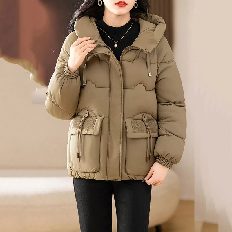 Piumino imbottito da donna corto nuovo inverno spesso caldo giacca imbottita femminile casual allentato con cappuccio Parker capispalla in cotone