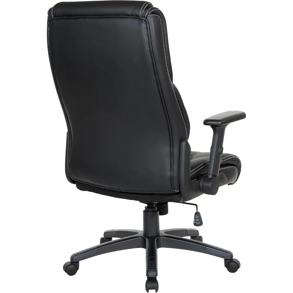 كرسي مكتب جلدي عالي الظهر من Office Star Executive مع دعم قطني وأذرع قابلة للتعديل للارتفاع، أسود مع أبيض #6