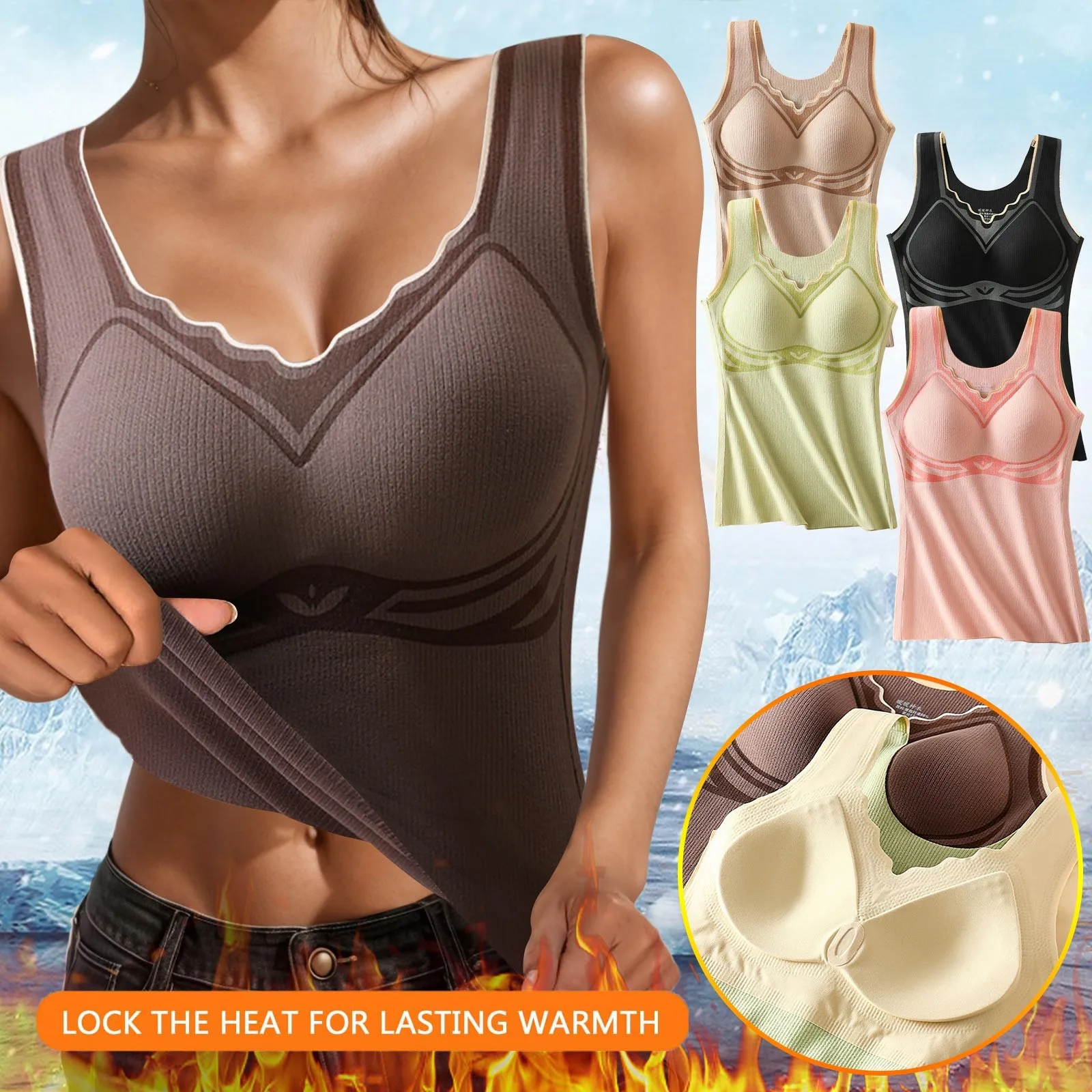 Sleeveless Bra Thermal Undershirts With Lace For Winter Thermal Tops  Thermo Vest Undershirt with Bra Padded plus size vests