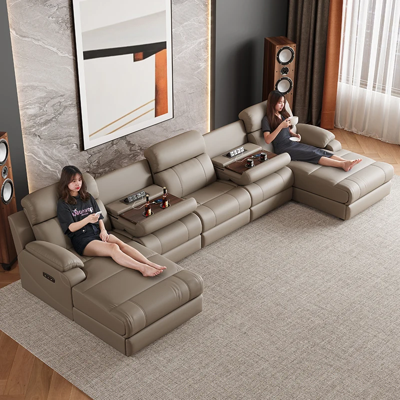 Modern Luxury L-Shaped Recliner Leather Couch Genuine Leather Sectional Sofa Set Modular Luxury Living Room Furniture