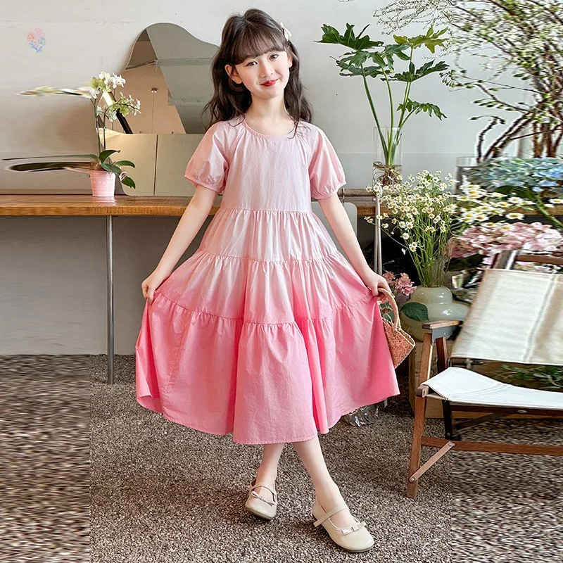 فستان بناتي متدرج - ألوان، فستان أميرة طويل بأكمام قصيرة وصل حديثًا لصيف 2025، رقيق ومناسب للأعمار من 7 إلى 1 #5