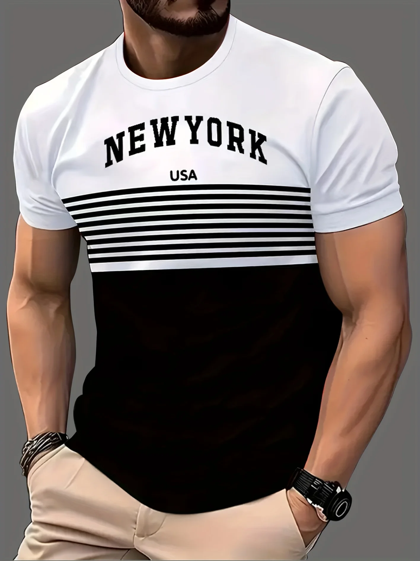 تي شيرت قصير الأكمام للصيف والصالة الرياضية والأنشطة الخارجية (أسود/أبيض/أحمر)، ملابس رياضية خارجية | مظهر رياضي | نسيج قابل للتنفس #4