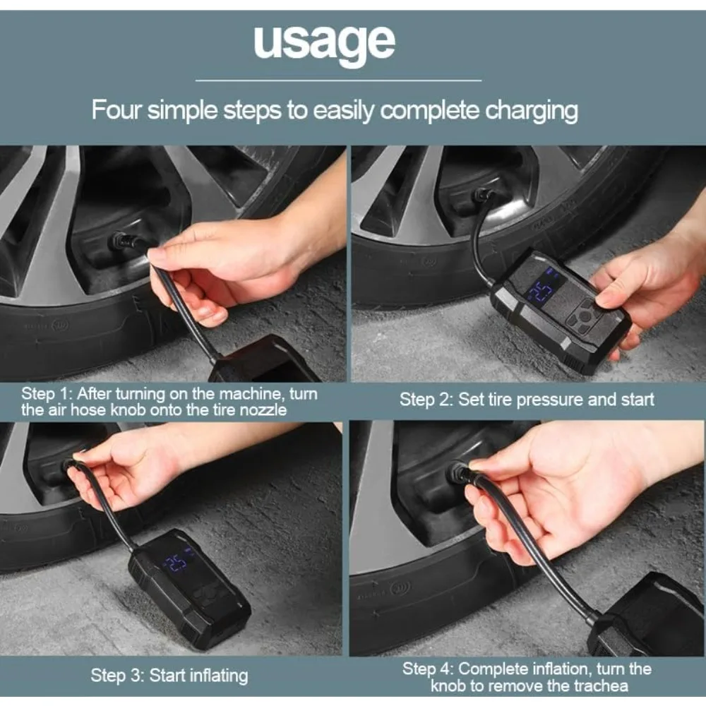 ปั๊มลมพกพาสำหรับสิ่งที่เป่าลม, เครื่องเติมลมยาง 150 PSI แบบพกพาสำหรับรถยนต์, รถจักรยานยนต์, จักรยาน, ปั๊มลมไร้สาย