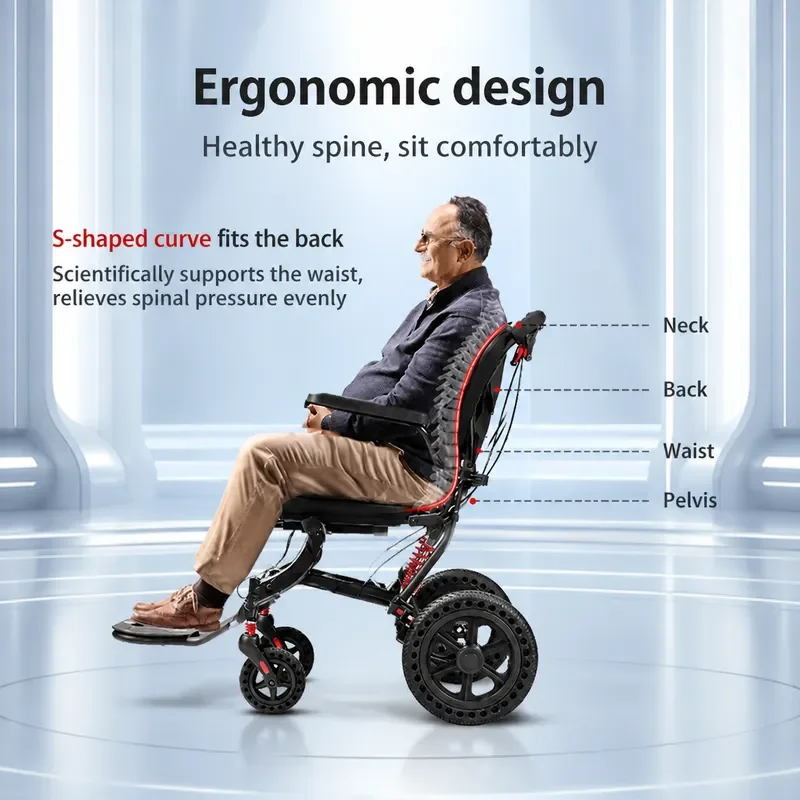 Classic Portable Travel Wheelchair Folding Lightweight Compact Airline Approved Easy Push Chair for Elderly