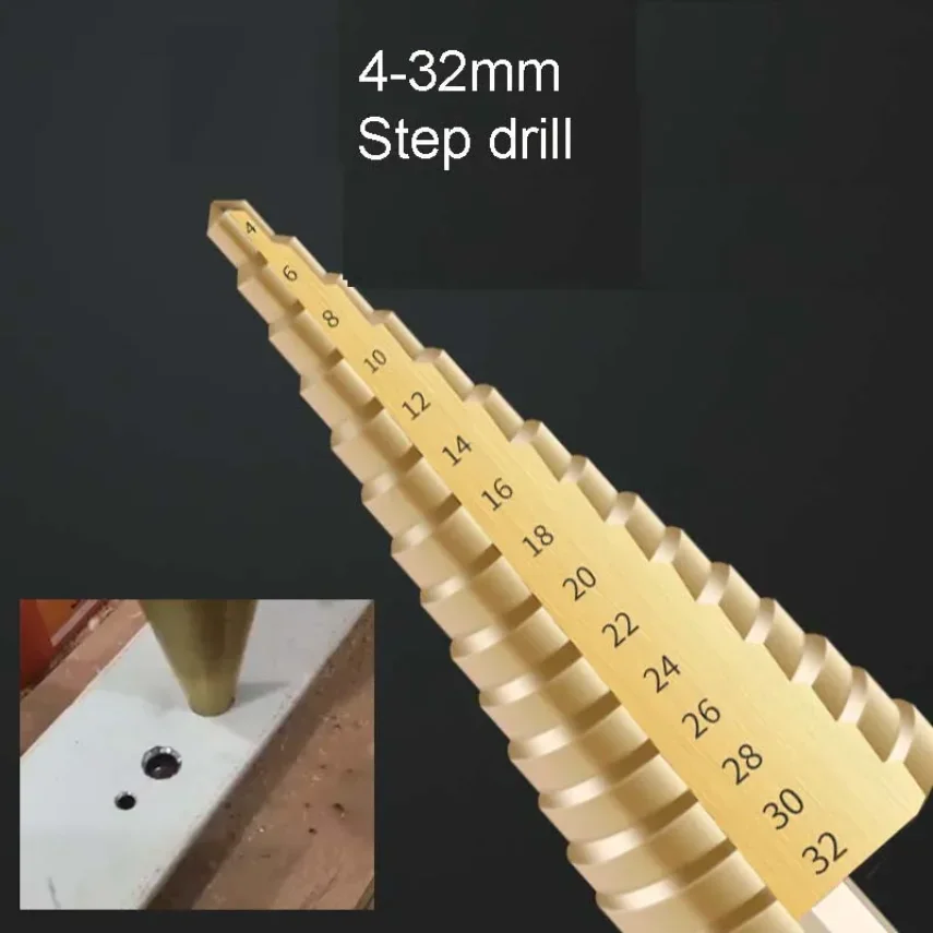 1Pcs 4-32 mm HSS Titanium Coated Step Drill Bit Drilling Power Tools Metal High Speed Steel Wood Hole Cutter Step Cone Drill