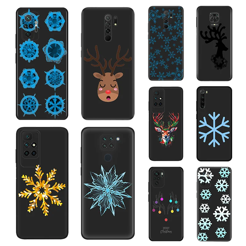 Phone Cases for Redmi Note 10 Lite 9 9T 9S 8 8T 7 9A 9C 10A 10C Blue Snowflake Cute Deer Xiaomi 10T Pro Shell Black Case Cover