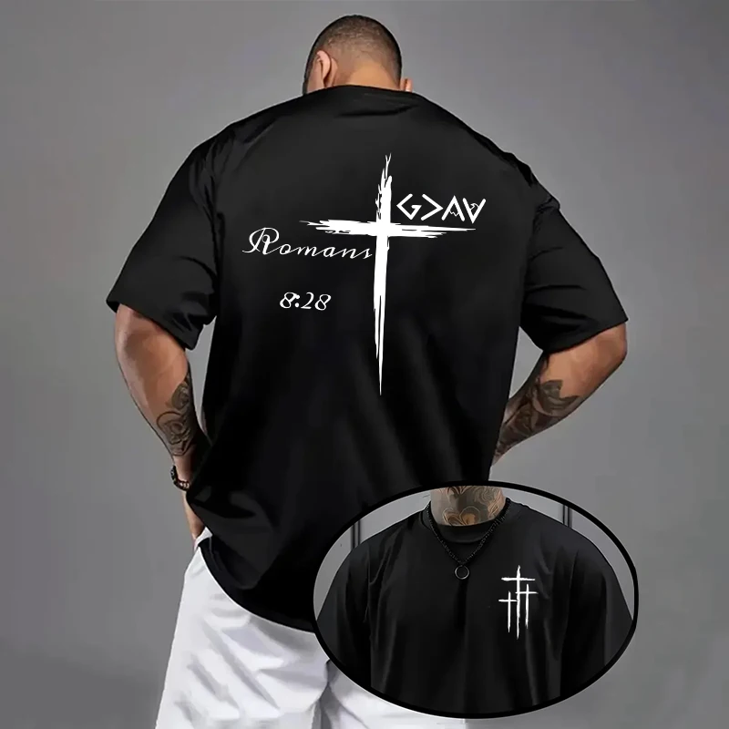 Hochwertige 100% Baumwolle Kreuz-Bedruckte T-Shirts Herren Streetwear T-Shirt Sommer Alltägliche Lässige Mode O-Ausschnitt Kurzarm-Oberteil – Detail 4