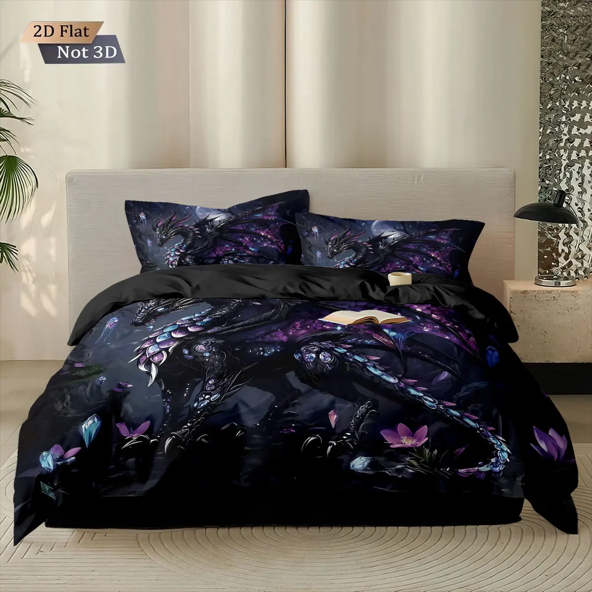 3pcs Sacred Western Dragon Seal Flower Core Free Down Duvet Cover Set, Multi Size Bedroom Bedding Decoration, Machine Washable