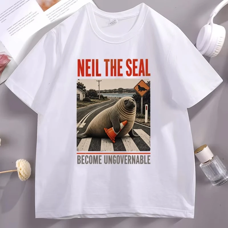 Vintage Neil The Seal Become Ungovernable T-Shirt Men Women Funny Animal Meme T-Shirts Elephant Seal Graphic Tee Streetwear