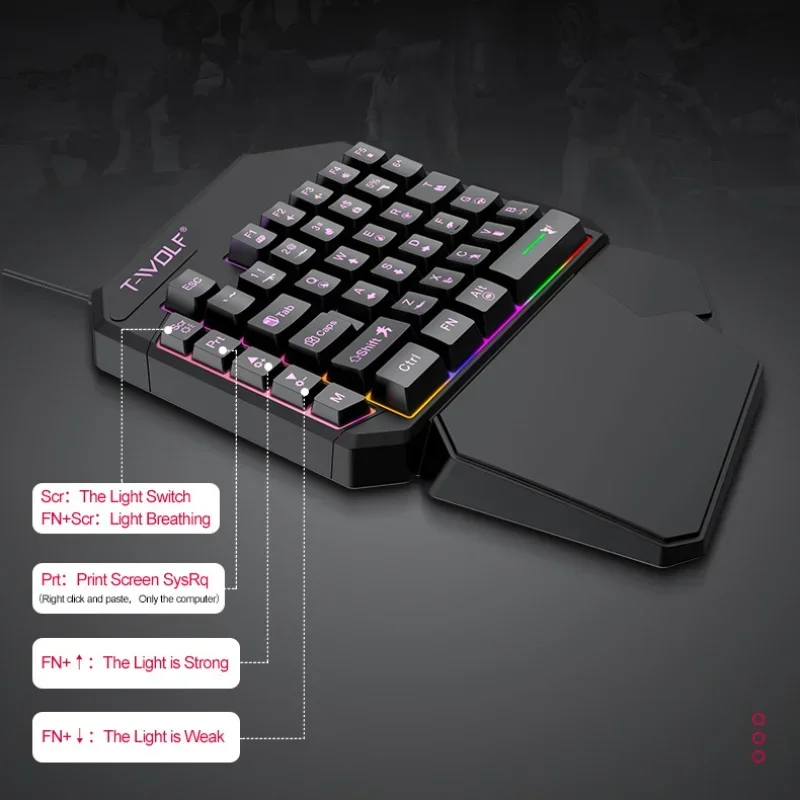 Imagem -04 - T-wolf Teclado com Fio Tf900 Rgb Conjunto de Teclado e Mouse com Uma Mão Doca de Expansão do Trono Adaptador Android Ios Ergonômico pc Gamer