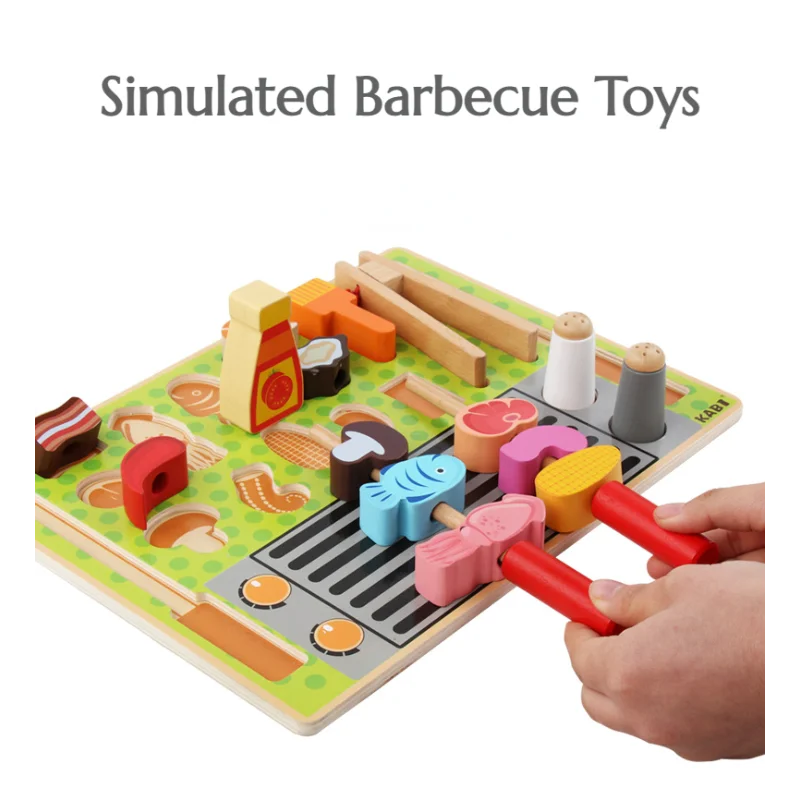 

Children's Montessori Parish Wooden Play House Toys Simulation Barbecue Role Play Suit Educational Kitchen Play Set Cooking Game