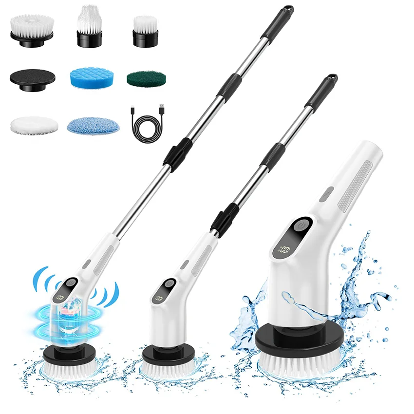 電動スピンスクラバー コードレスクリーニングブラシ 調節可能なハンドル付き キッチン、車、タイル、壁、床、シャワー用