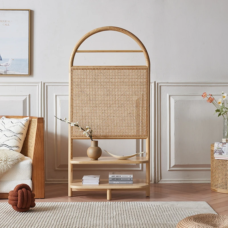 Customization Nordic Modern Arch Solid Wood Rattan Room Divider Screen for Living Room Bedroom Office Furniture