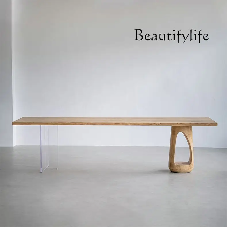 

FGTavolo da tavolo grande in legno massello wabi-sabi in stile giapponese, scrivania moderna e semplice per computer
