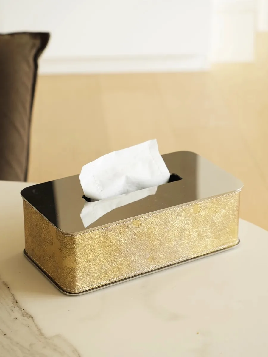 Modern Simple Style Stainless Steel Leather Tissue Box Hotel Living Room Light Luxury Decoration Individuality Paper Extraction