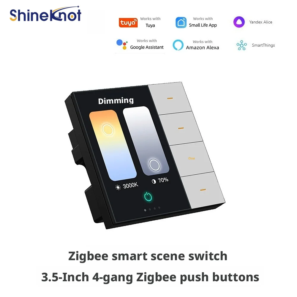 Shineknot tuya 3.5-Inch Screen 4-Digit Smart Switch Zigbee Button Whole House Control Smart Home Control Switch