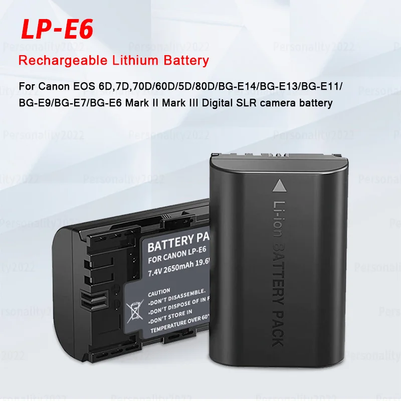 

LP-E6 LP E6 2650mAh Camera Battery for Canon EOS R5 R6 5D 6D 7D 60Da 60D 70D 90D Mark II 80D Mark III LP-E6N Cameras Batteries