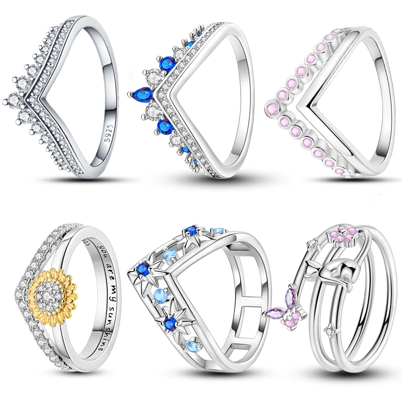 

Rings For Women 925 Sterling Silver Sunflower Butterfly V Shaped Irregular Star Zircon Rings Engagement Wedding Party Jewelry