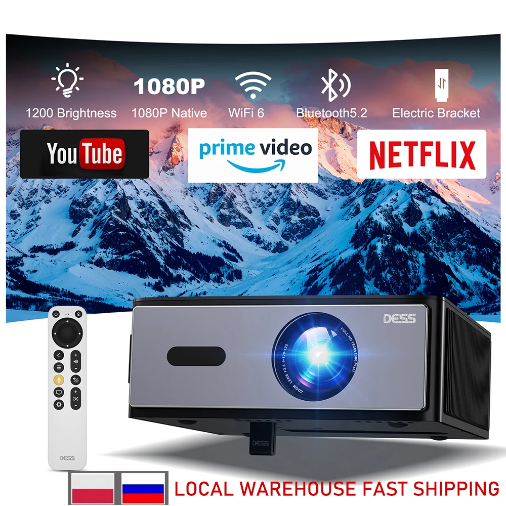 Image of Dess C4 PRO 1080P Projektor Full HD 4K 1200ANSI Projektoren Video Smart TV für Zuhause 32GB Kino Beamer