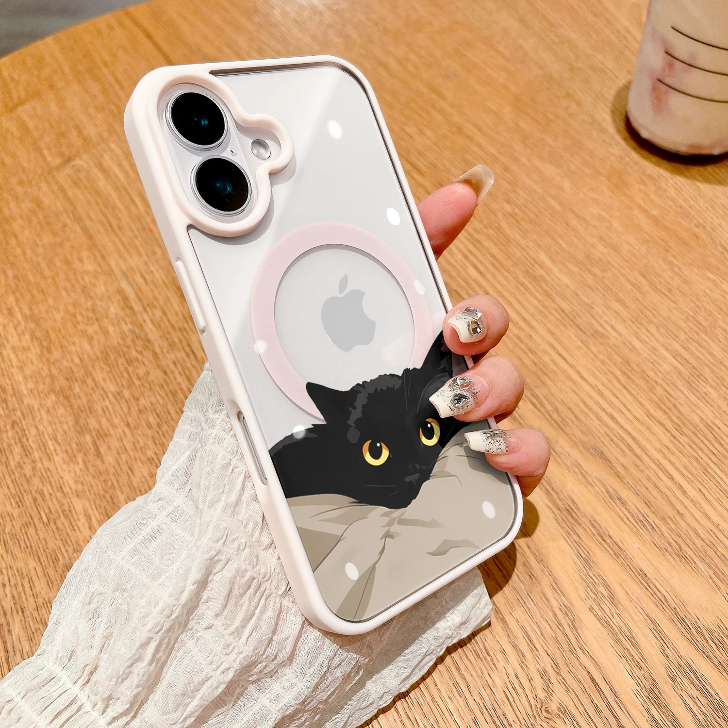 Niedliche Schwarze Katze Ästhetische Transparente Hülle für iPhone 17 16 11 12 15 Pro Max 13 14 Plus Hüllen für Magsafe Kabelloses Laden Drop Cover – Detail 5