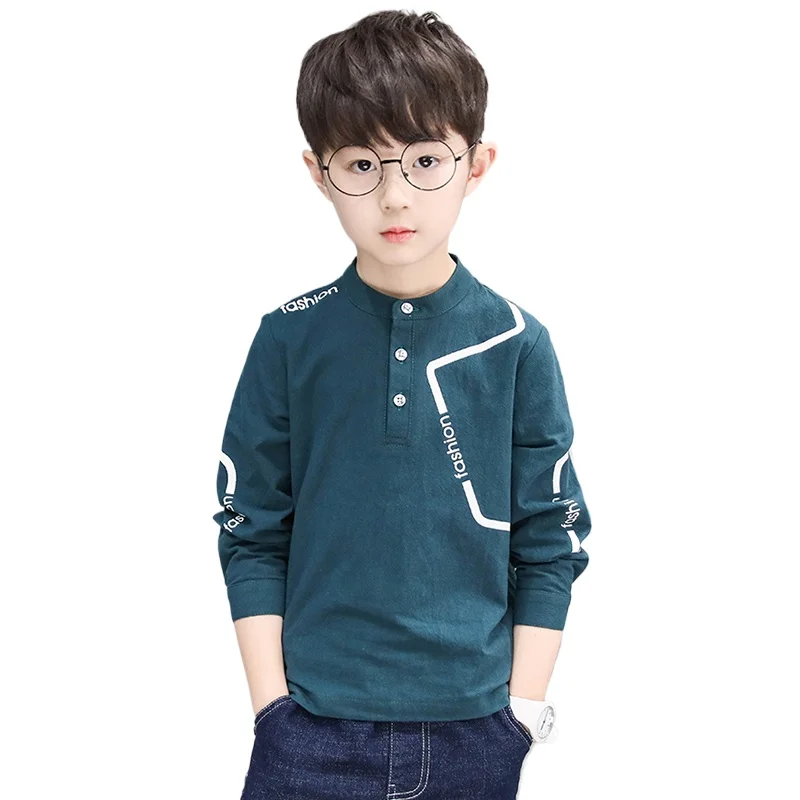 

Children's t-shirt long sleeved spring clothing boys' cotton baby base shirt mid size children's top, casual baby shark 7-12Y