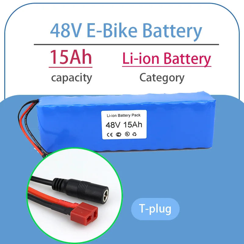 

Li-ion Battery 48V E-Bike Battery 15Ah 13S3P Battery Pack T-plug+DC5521 Connector 48V Pack