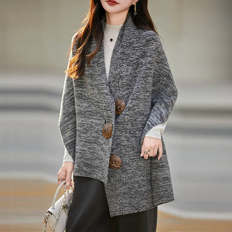 

ZOCEPT 100% шерсть, модная однотонная шаль без рукавов с большой пряжкой, женский осенне-зимний свободный свитер, теплая шерстяная вязаная шаль