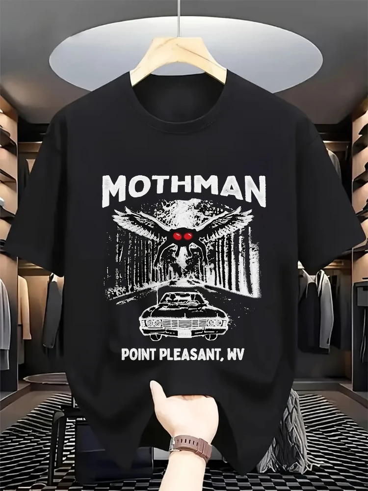 

Vintage-Inspired Mothman Graphic with Bold Digital design-100% cotton summer O-neck short sleeve casual printed men's T-shirt.