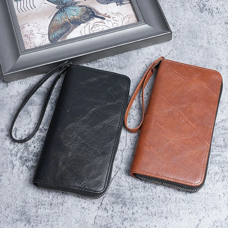 

Men's Long Zipper Wallet High Quality Pu Leather Wallet For Men RFID Blocking Business Clutch Bag Credit Card Holder Purse Man