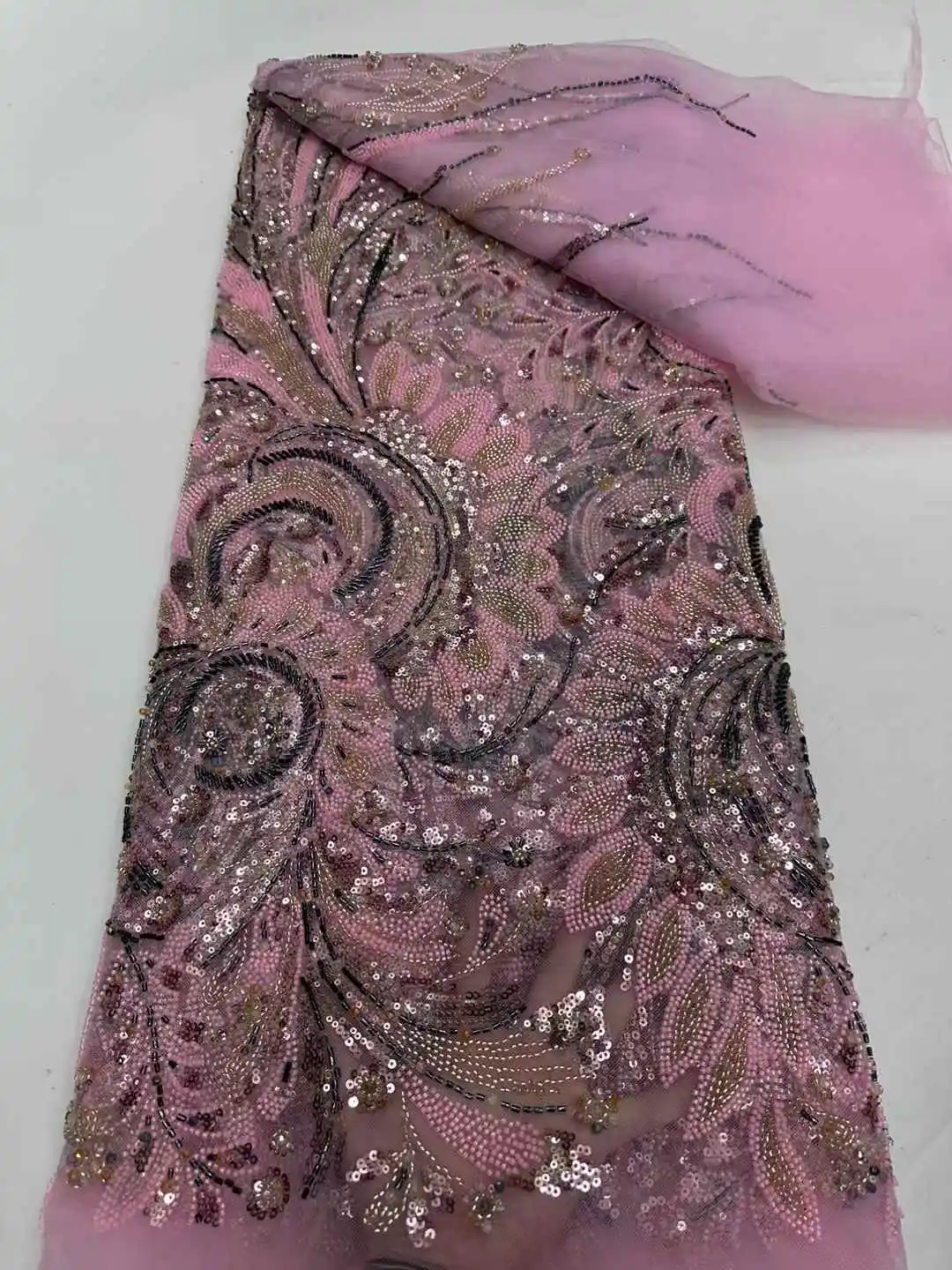 Afrika Nigeriaanse kralen Franse mesh kant met pailletten Hoge kwaliteit 2025, borduurwerk kant pailletten kant voor trouwjurken dames