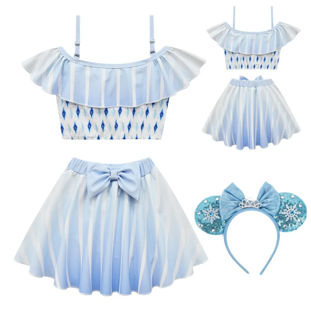 

Swimsuit 2025 New Girls Snow Queen Elsa Anna Princess Swimwear Children One-pieces Rapunzel Melinda Tiana Baby Swimming Bikinis