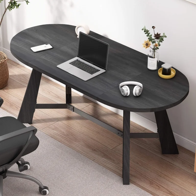 Solid Wood Oval Nordic Simple Log Computer Table, Designer Creative Office Desk, Personalized Conference Table