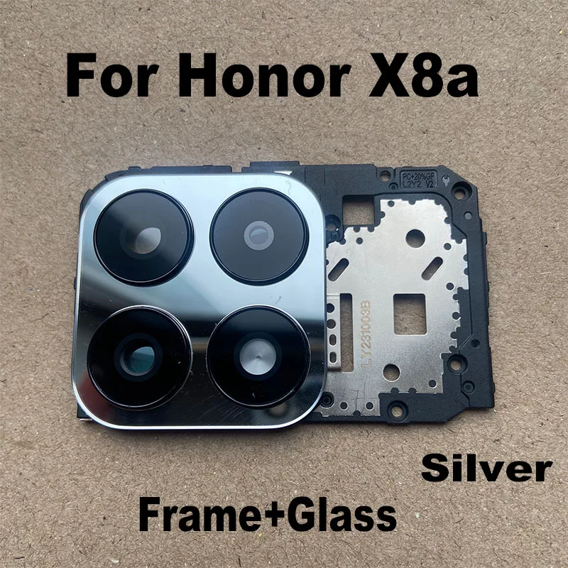 New For Huawei Honor X8a Back Camera Glass Lens Rear Camera Glass With Frame Adhesive Sticker Glue CRT-LX1, CRT-LX2, CRT-LX3