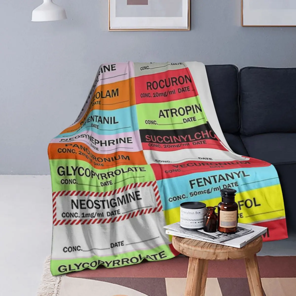 

Anesthesia Medication Labels Blanket Soft Warm Flannel Throw Blanket Cover for Bed Living room Picnic Travel Home Couch