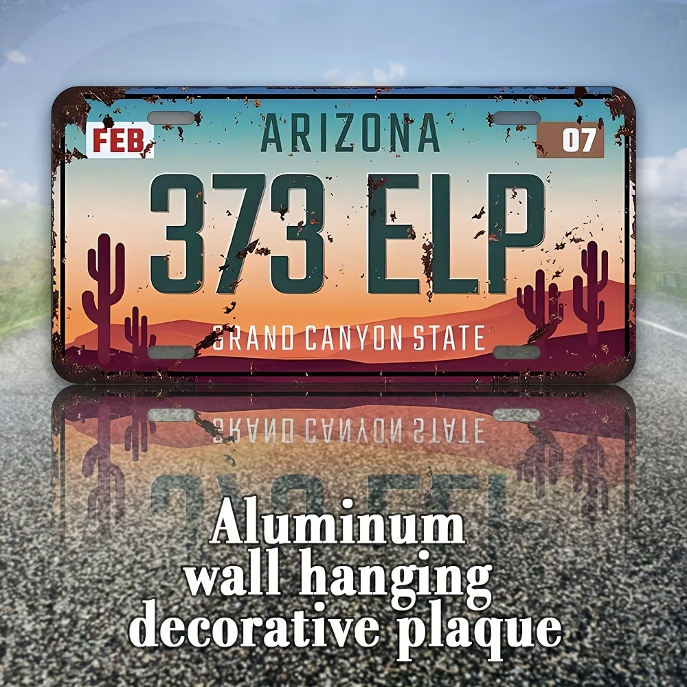 Placa de matrícula vintage del estado de Arizona, letrero artístico de pared de aluminio, placa decorativa rústica con diseño de cactus y puesta de sol para el hogar, Bar