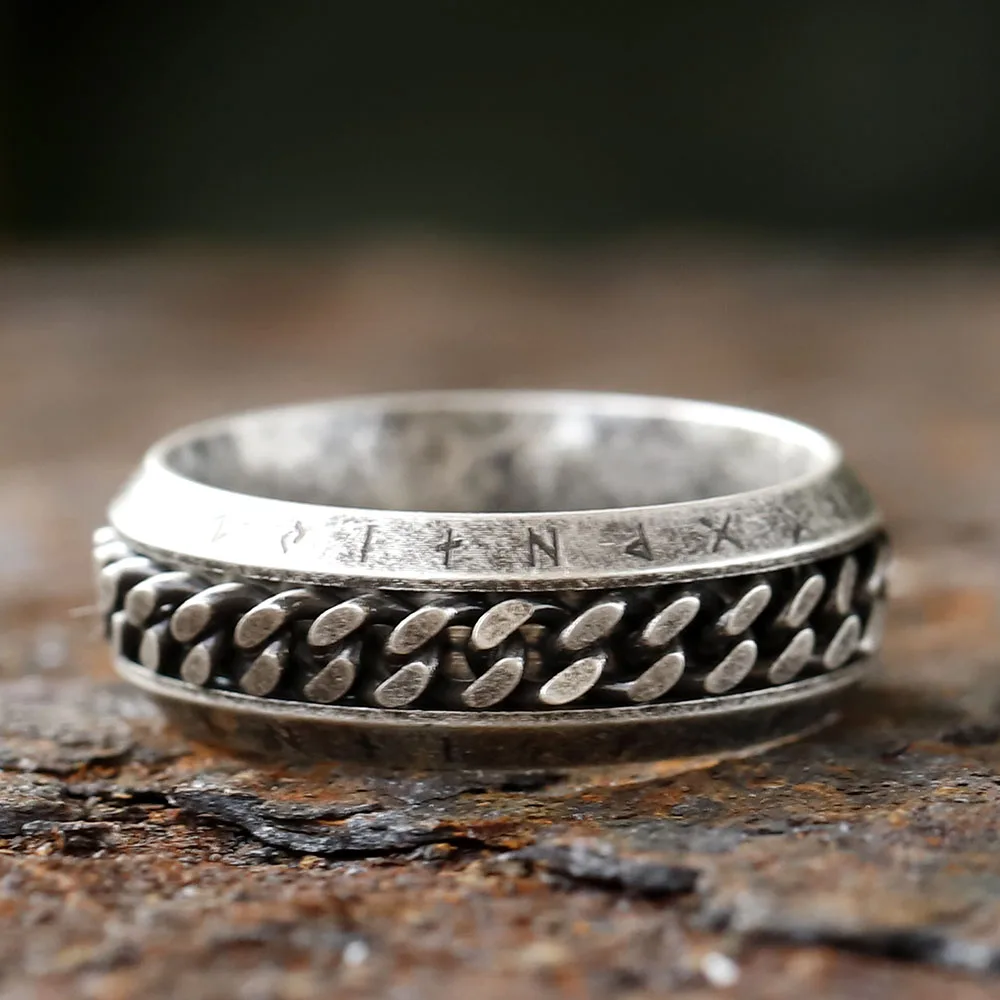 2024 NEW viking rune Titanium Steel Rotatable Chain Couple Ring  Jewelry Fashion 8mm Fidget Spinner Rings Power Sense Gifts
