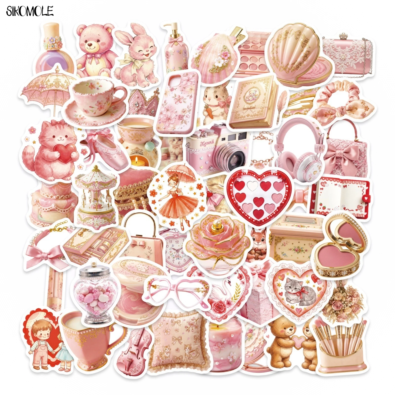 

10/30/56PCS Cartoon Retro INS Pink Lolita Stickers Kawaii Funny DIY Kid Toys Guitar Luggage Suitcase Graffiti Sticker Aesthetic