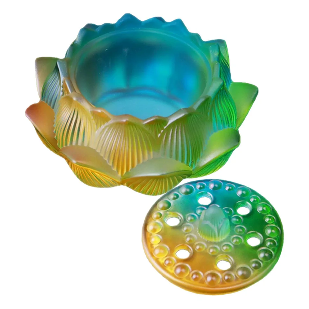 

Vintage Incense Burner Lotus Shape Glass Censer for Home Decorative Use Indoor Ornament Ash Resistant Design Desktop Censer