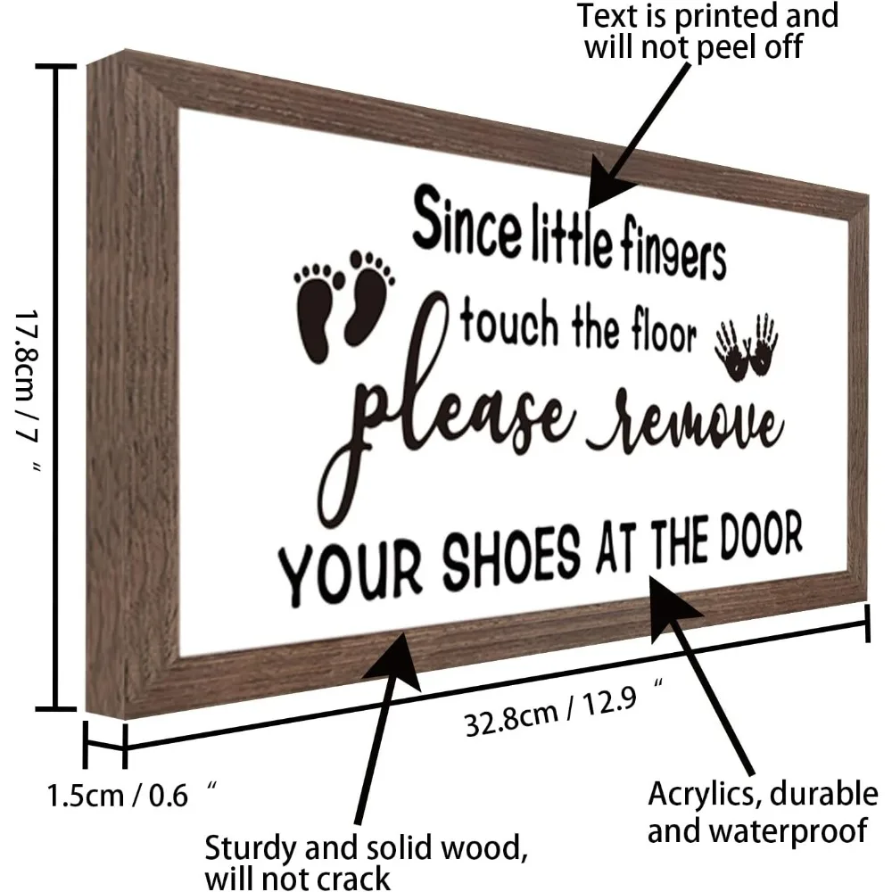 Please Remove Your Shoes at The Door Art Sign Solid Wood Funny Farmhouse Sign with Arylic Layer 13x7 Inch Large Hangable