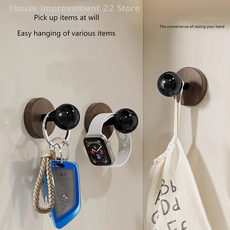 Self-adhesive Simple Solid Wood Hook Walnut Hanging Hanger Bathroom Wall Hook Bedroom Coat Storage Rack No Drilling Coat Rack