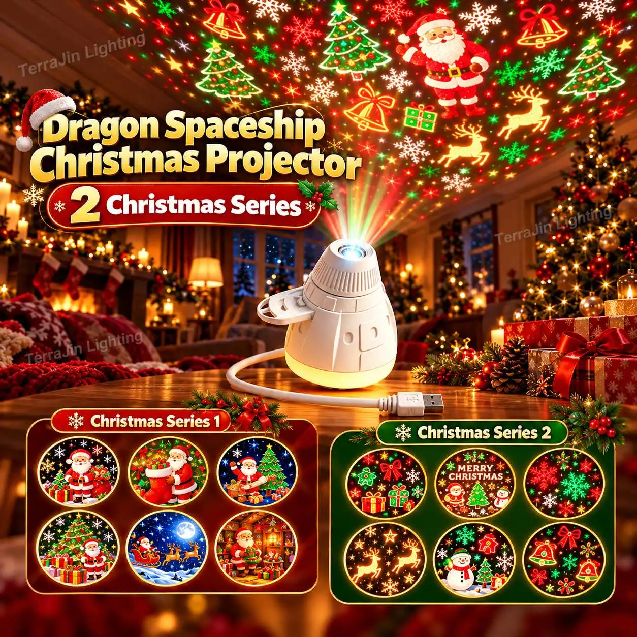 Room decorations Christmas decorations LED lights USB Snowflake Star Projector 16 Patterns Rotating Xmas Tree Holiday Decor