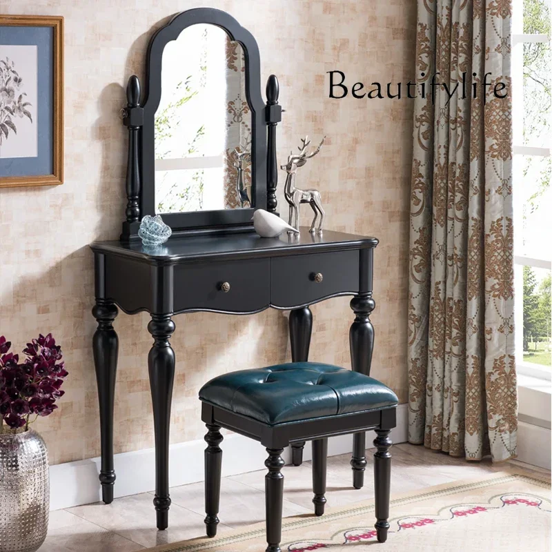 

yj32 European-style small apartment solid wood black dresser household bedroom simple makeup table