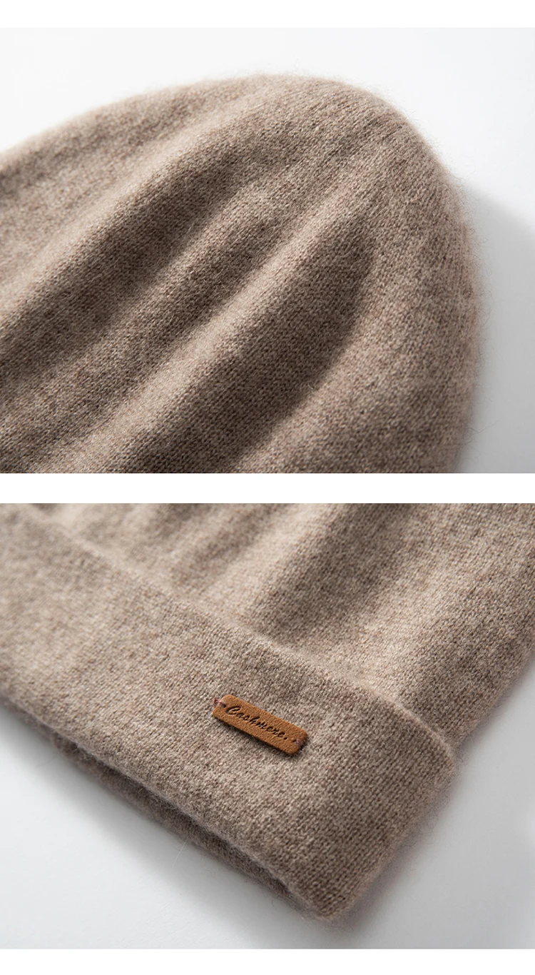 100 % Kaschmir, 2-lagige Mützen, solide Strickmützen, Unisex-Mütze, lässig, für Herren, Neujahr, Sonderpreis, Basic, weich, Damen, warme Haarmütze – Detail 7