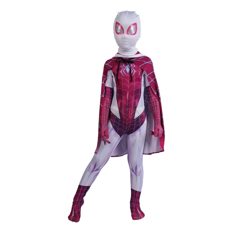 Spider man Gwen Stacy Cosplay Costumes Kids Girls Gwen Hoodies with Headgear CostumeBodysuit Halloween Clothes Outfits With Mask