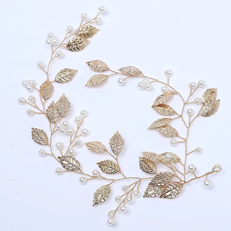 Bridesmaid Greek Goddess Costume Hair Accessories Women Gold Color Leaves Bridal Crown Headband Pearl Hair Pins Hairband