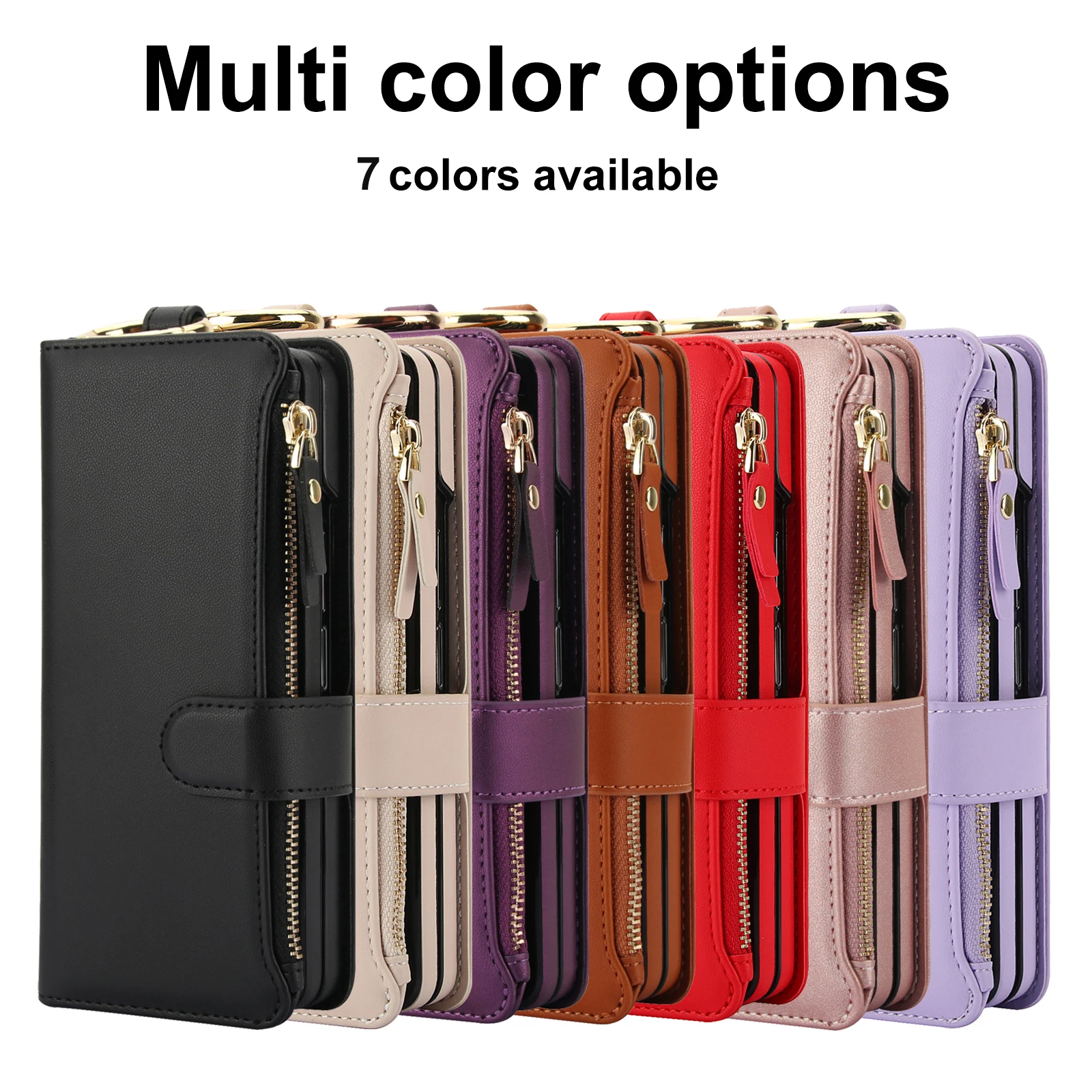 Crossbody Cards Solt Zipper Wallet Leather Case For Samsung Galaxy Z Fold 5 4 3 6 5G Wristband Ring Holder Kickstand Cash Pocket