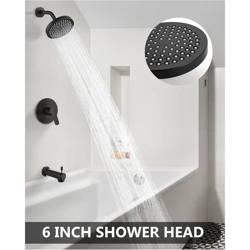 مجموعة صنبور دش حوض استحمام سوداء غير لامعة بمقبض واحد مع 6 رؤوس دش مطري وصنبور حوض استحمام