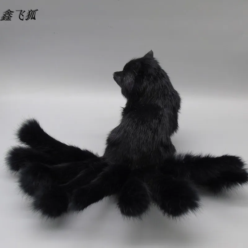 simulation fox 35x18cm hard model polyethylene&furs black fox with nine tails handicraft home decoration gift b0169